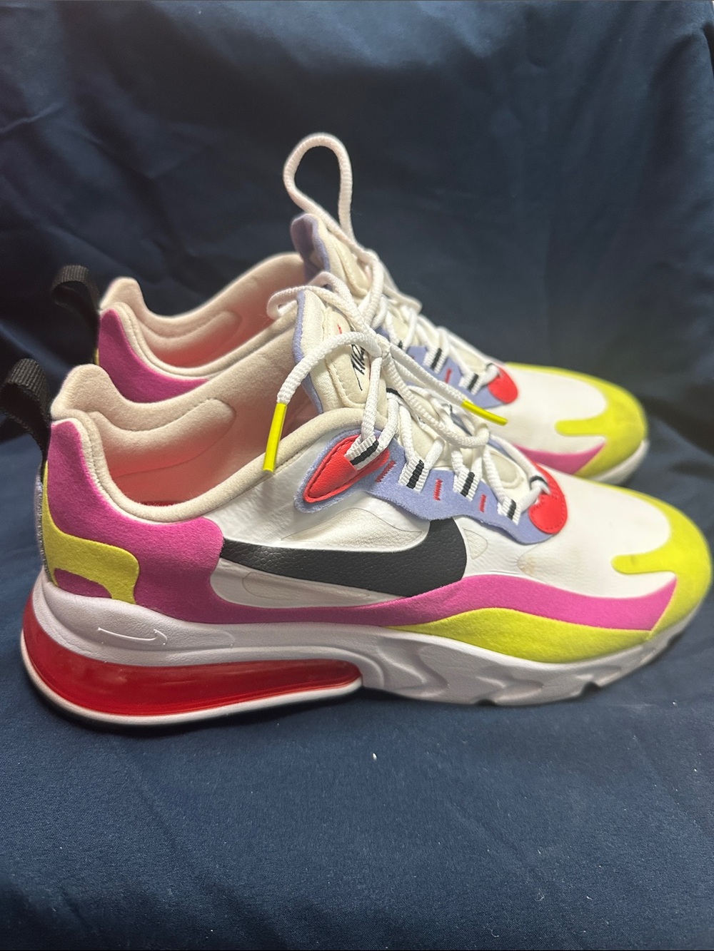 Nike Kids White Sneakers with Pink, Yellow & Black Accents